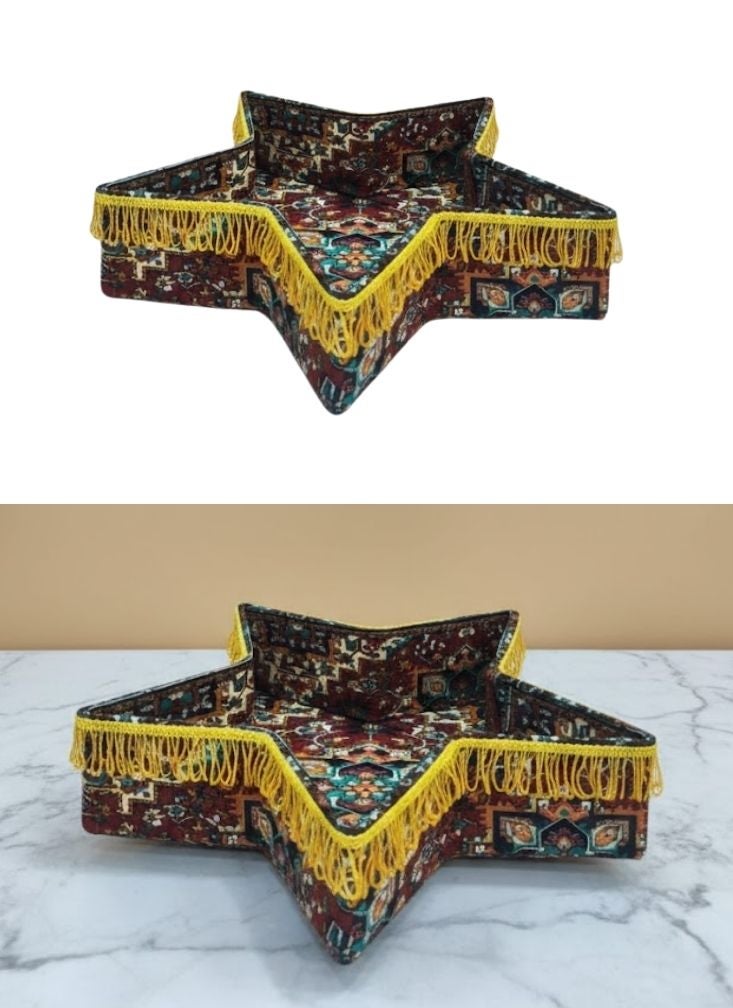 Premium Star Shaped Decorative Serving Tray with Traditional Pattern & Tassel Border - Image 1